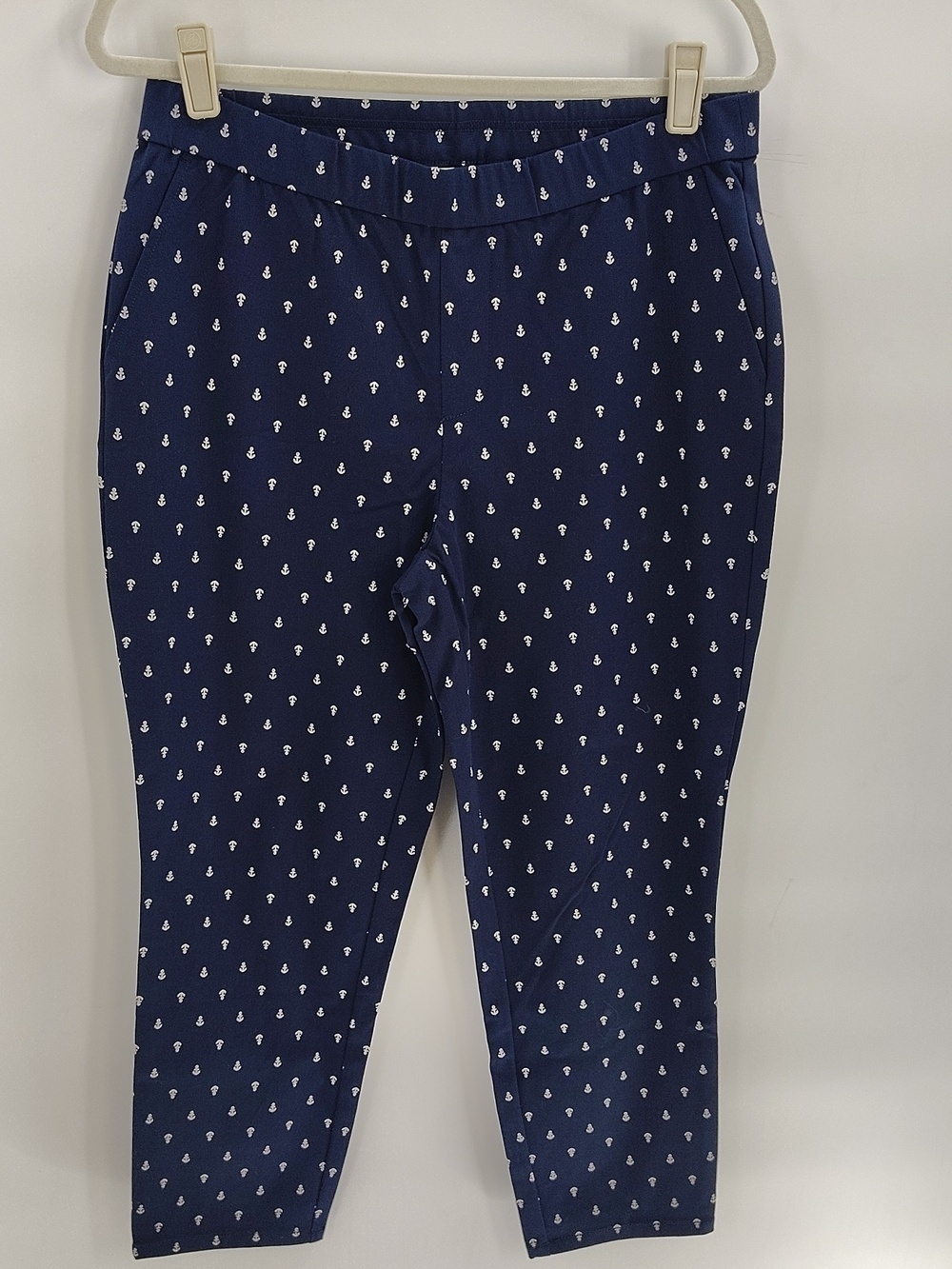 Lemon Way Pull On Pants Size 12P Navy Anchor Print Elastic Waist Pockets